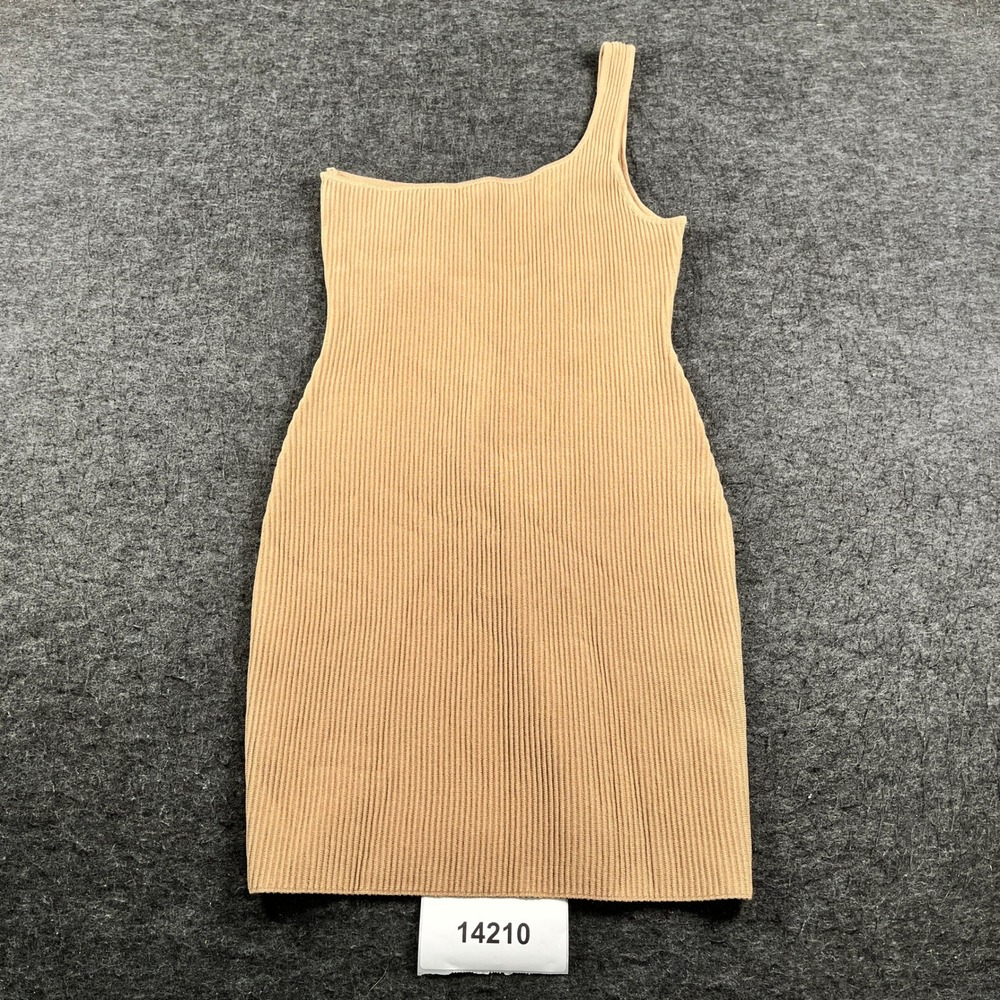 Love Tree Ribbed One Shoulder Mini Dress Womens Small Beige Ribbed Viscose